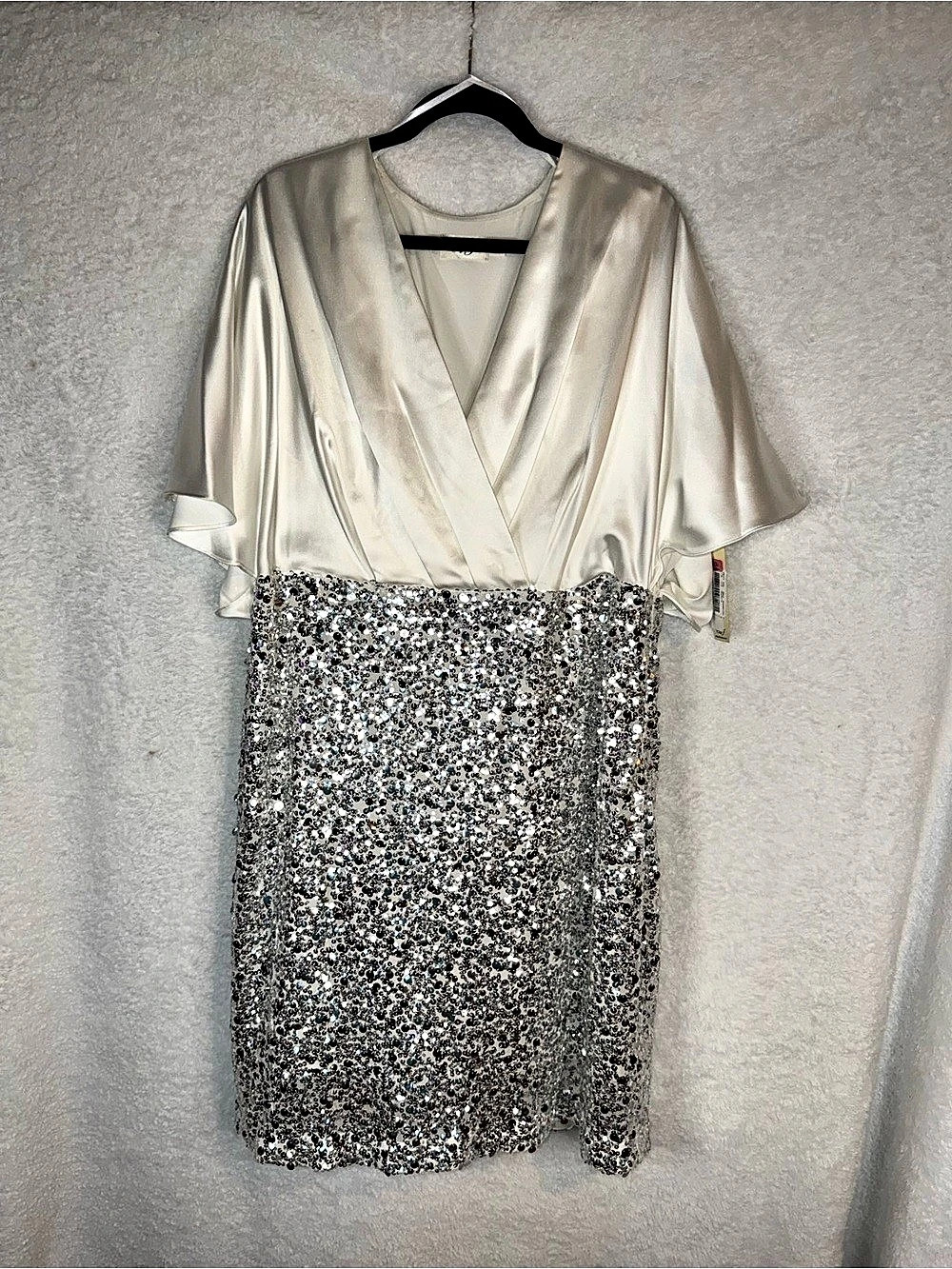 Eliza J Sequin Mini Dress in White & Silver Size 14W New With Tags